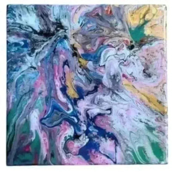 Colorful Abstract Painted Trivet wall art gift unique original Handmade candle - Picture 1 of 1